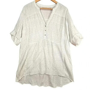 Soft Surroundings Off White Gray Striped Lagenlook‎ Long Sleeve Tunic Medium